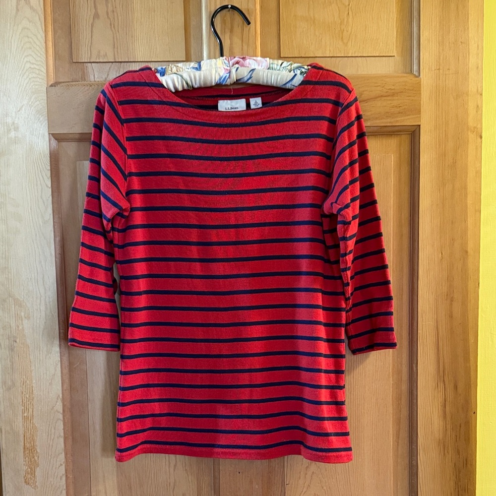 L.L. Bean Red and Navy Striped Top